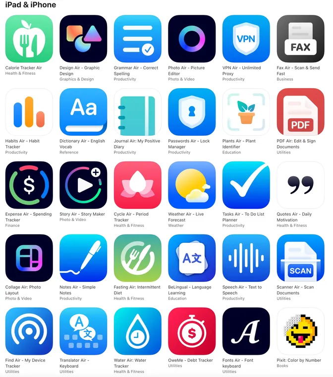Air Apps Product Portfolio